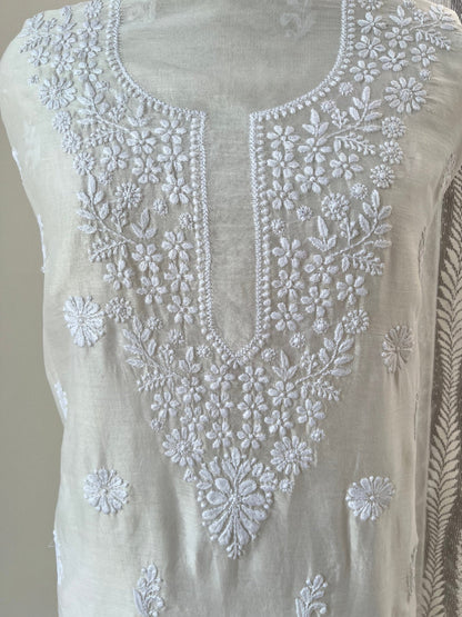Premium unstitched Chanderi Kurti with handcrafted Chikankari embroidery, fully customizable and dyeable in any color – perfect for elegant ethnic fashion by ShaSumz.