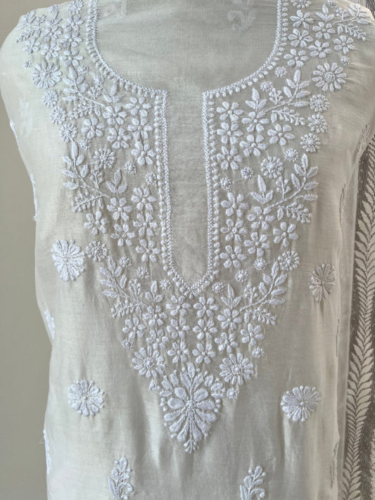 Premium unstitched Chanderi Kurti with handcrafted Chikankari embroidery, fully customizable and dyeable in any color – perfect for elegant ethnic fashion by ShaSumz.