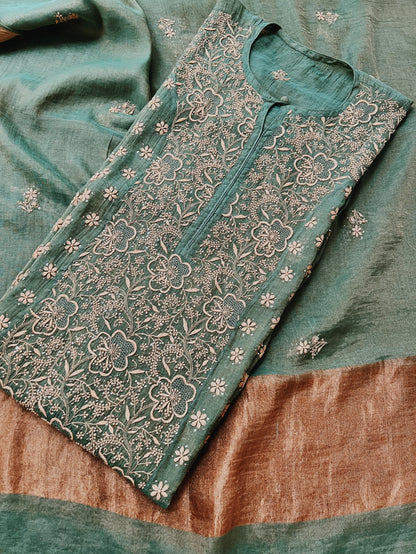 Green Tissue Chanderi Silk Suit with Chikankari, Kasab Haath Jaali and Mukaish