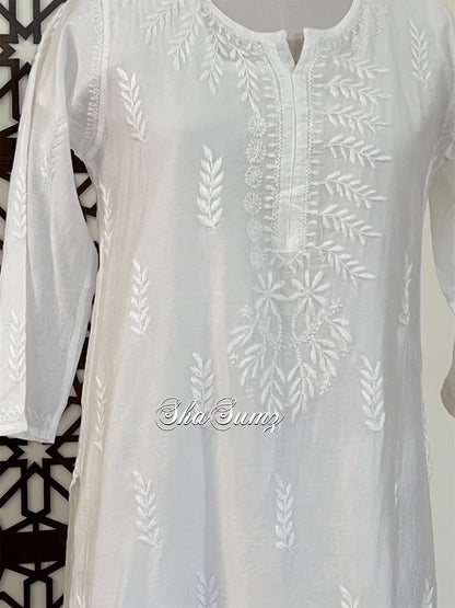 White Straight Chikankari Kurti