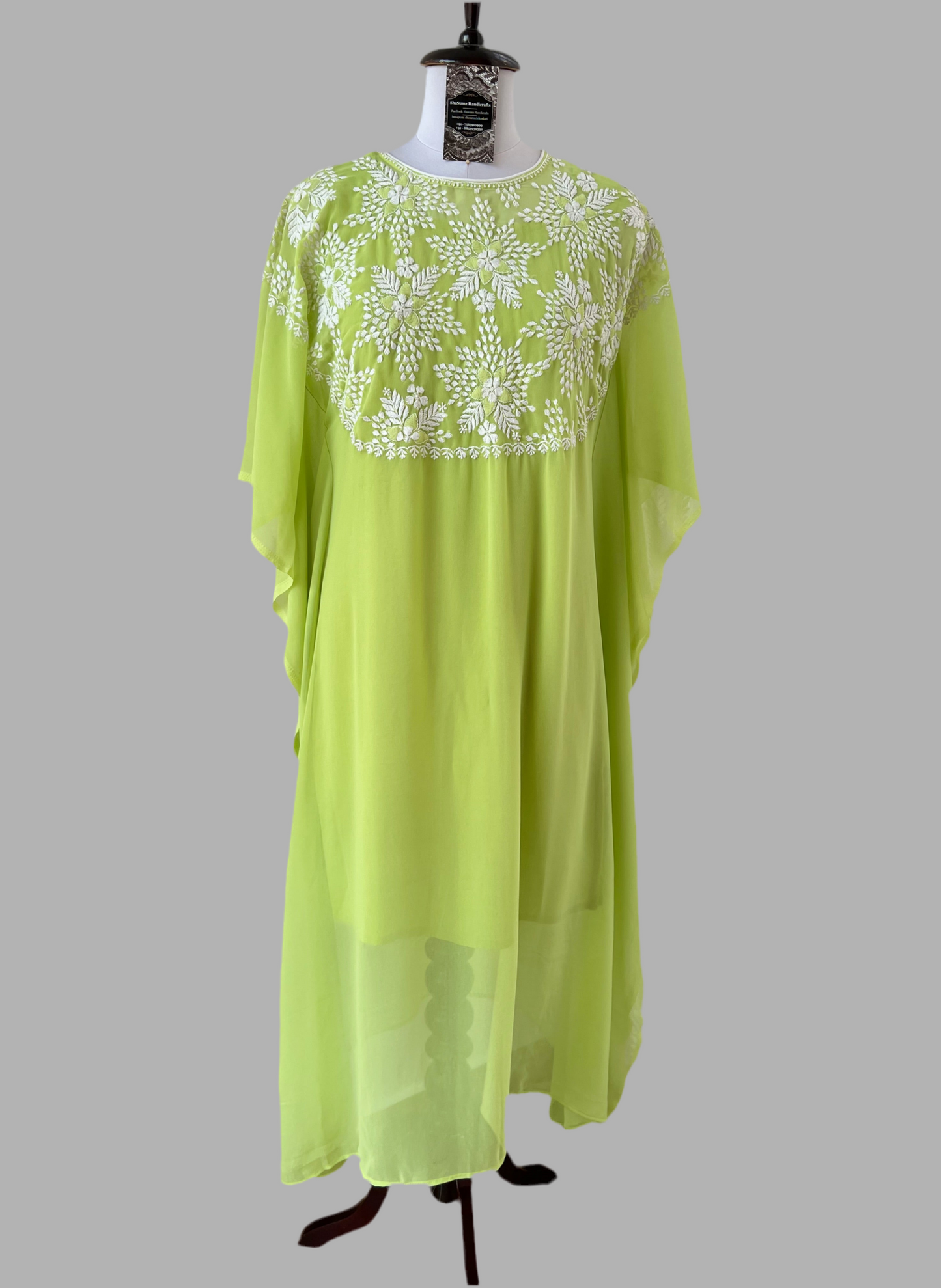 Lime Green Kaftan with Chikankari