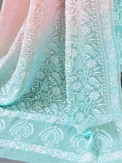 Pastel Pink & Aqua Pure Georgette Chikankari Suit