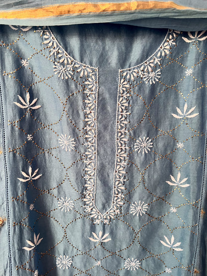 Powder Blue Chikankari & Mukaish Chanderi Silk Suit Set