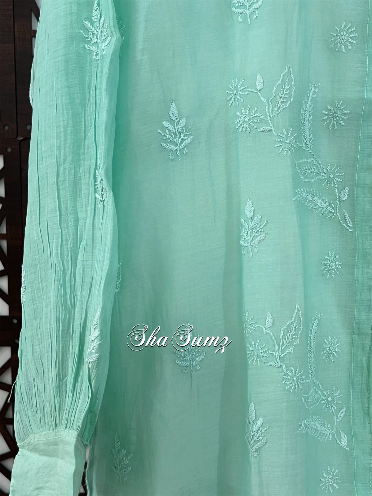 Sea Green Mul Chanderi Chikankari Shirt