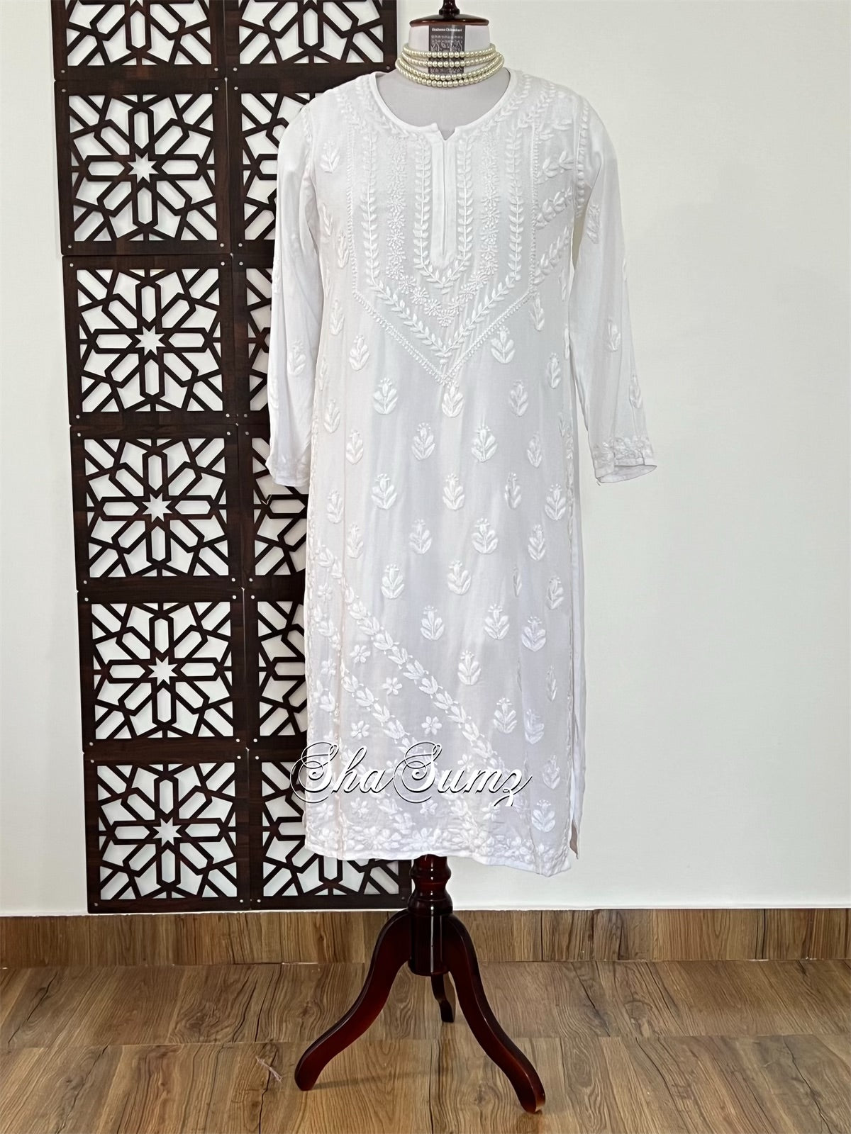 White Cotton Kurti with Chikankari