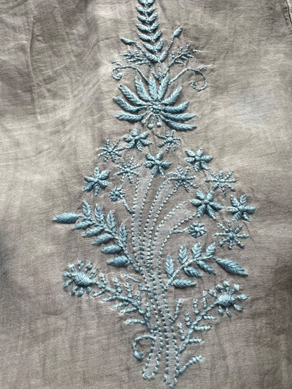 Silver Grey Mul Chanderi Anarkali – Hand-Embroidered Chikankari & Haath Jaali Work