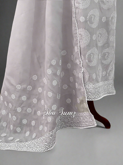 Birds Design on Light Grey Cotton Voile Suit