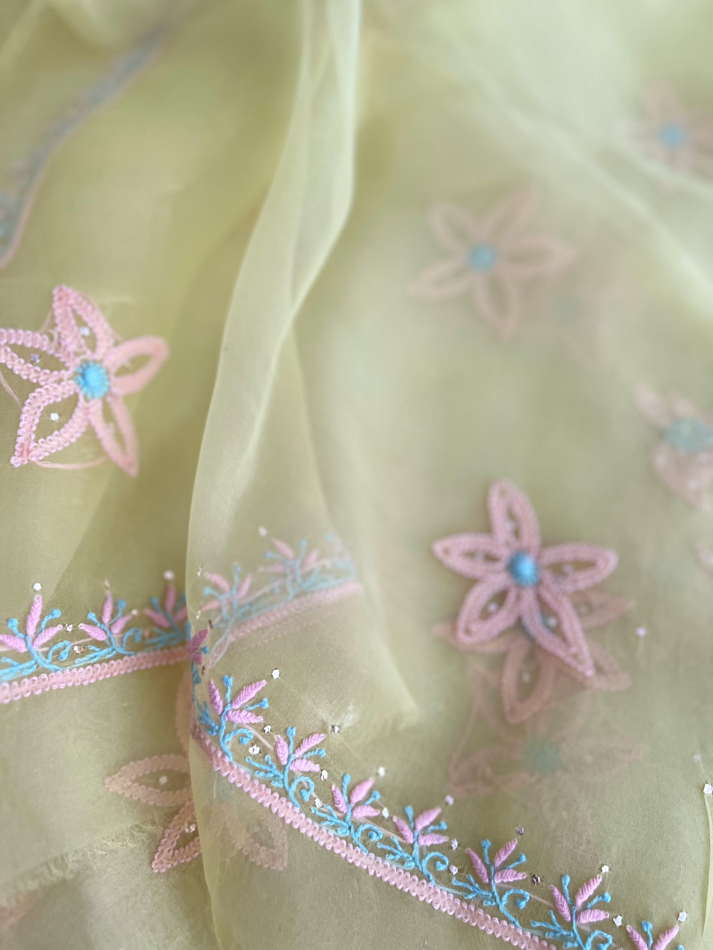 Pure Organza Silk Chikankari & Kamdani Suit Set