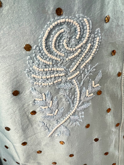 Powder Blue Lehanga Set with Chikankari and Mukaish