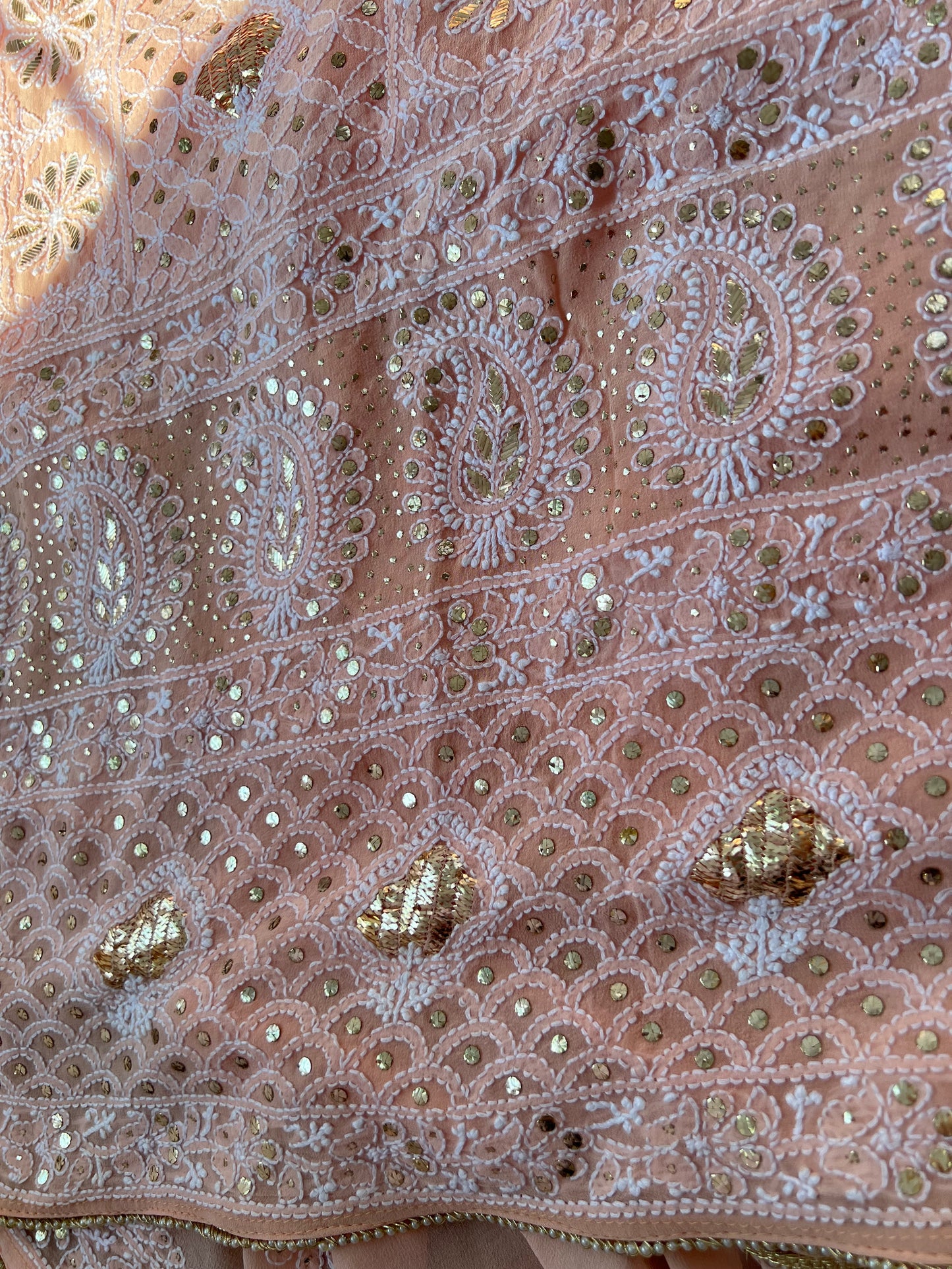Peach Chikankari & Mukaish Suit