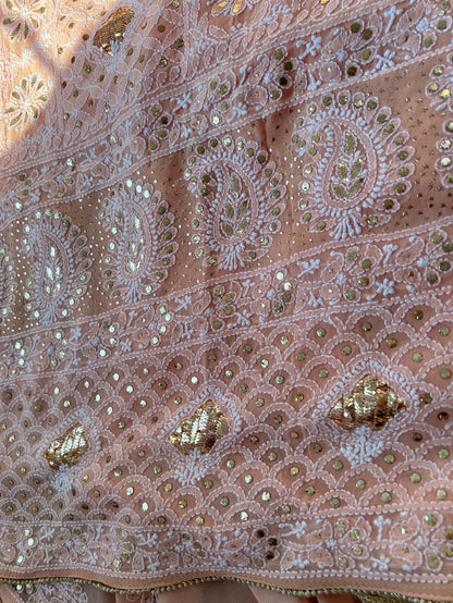 Peach Chikankari & Mukaish Suit