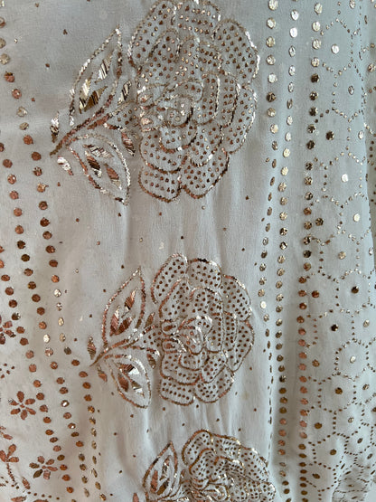 Pure Georgette Mukaish Saree - Honeycomb Design