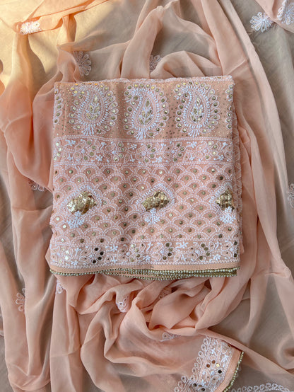 Peach Chikankari & Mukaish Suit