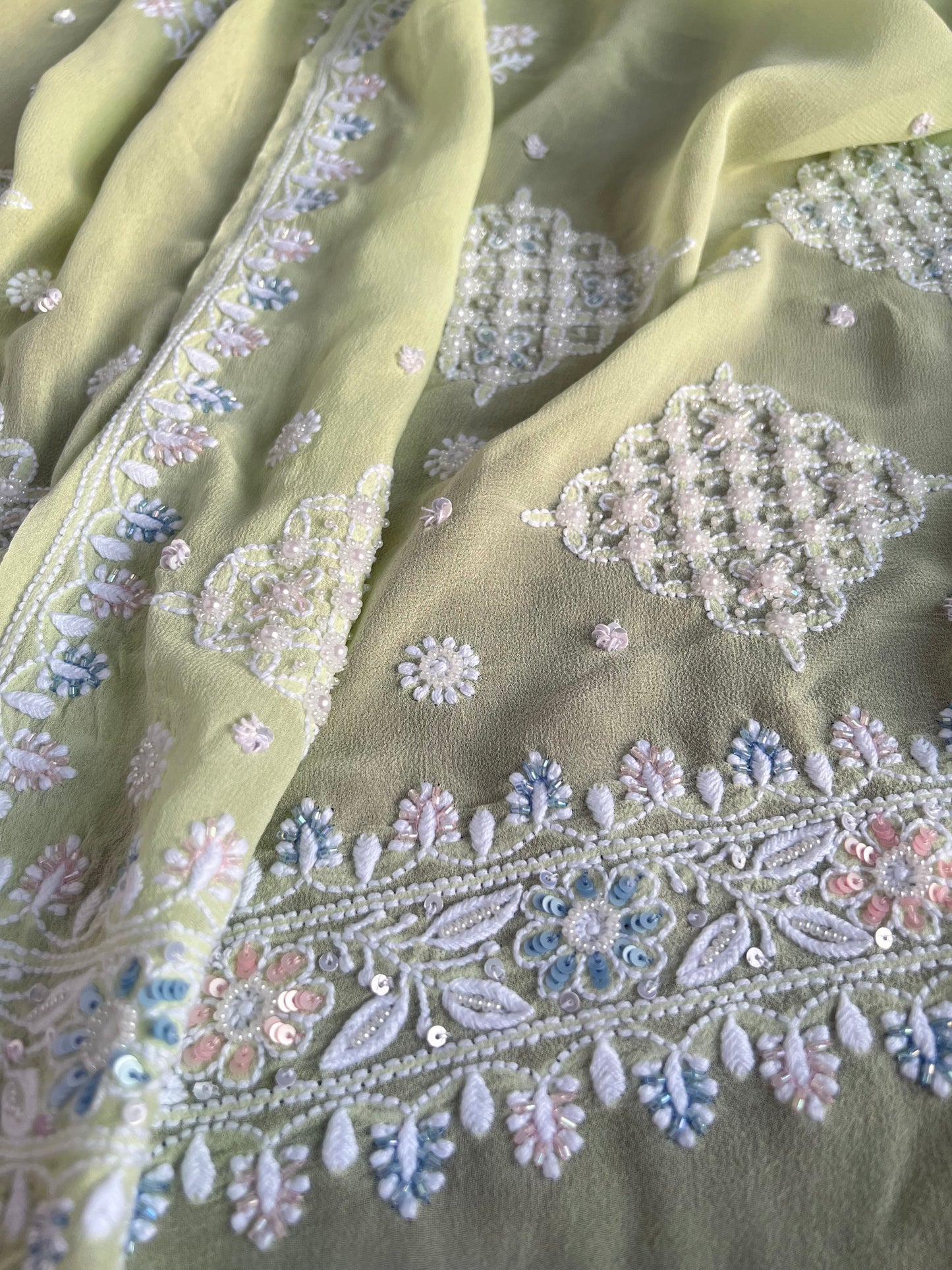 Pista Green Chikankari & Pearls Suit