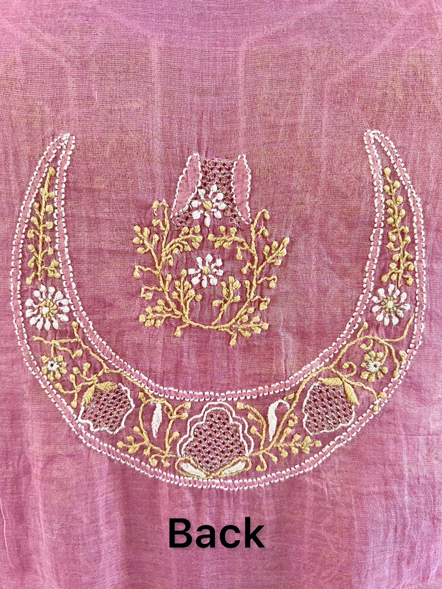 Dusty Rose Tissue Chanderi Silk Suit with Chikankari | Crescent Design
