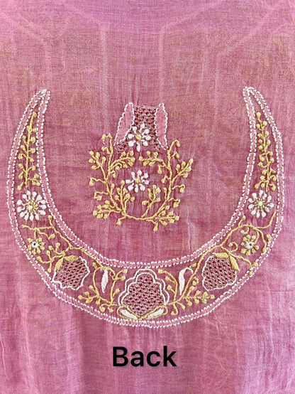 Dusty Rose Tissue Chanderi Silk Suit with Chikankari | Crescent Design