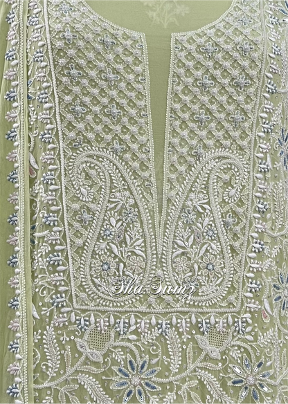 Pista Green Chikankari & Pearls Suit