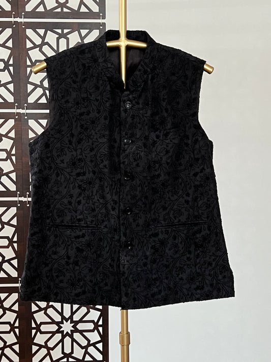 Black Silk Chikankari Jacket