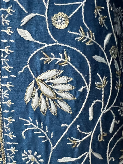 Blue Pure Munga Silk Chikankari with Embellishments | Eternal Craftsmanship