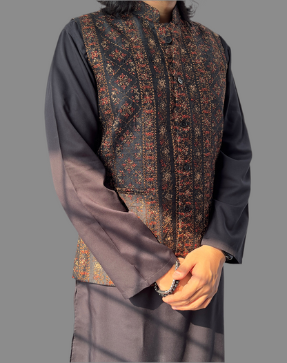 Black Silk Jackets with Resham Thread Tepchi for Men