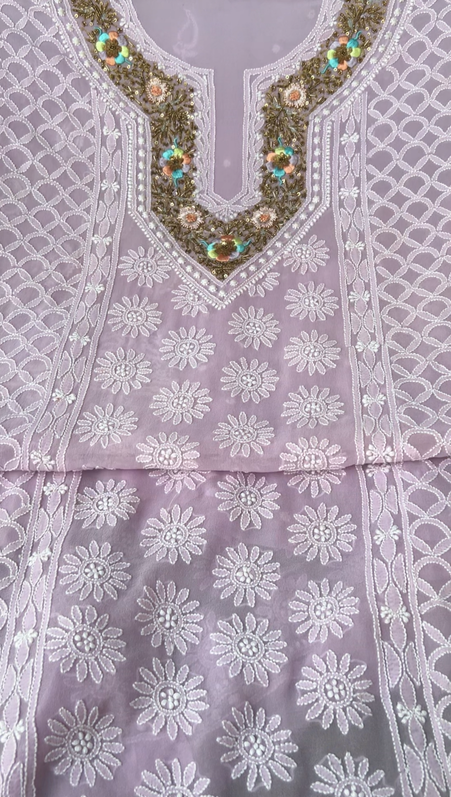 Lavender Luxe: Pure Georgette Suit with Chikankari & Zardozi
