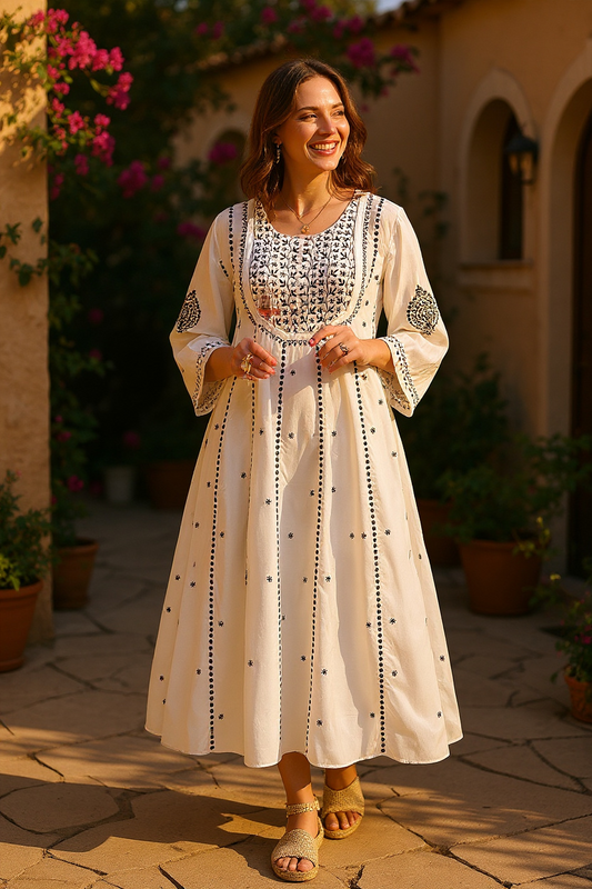 Girl wearing Lily White Cotton Anarkali
