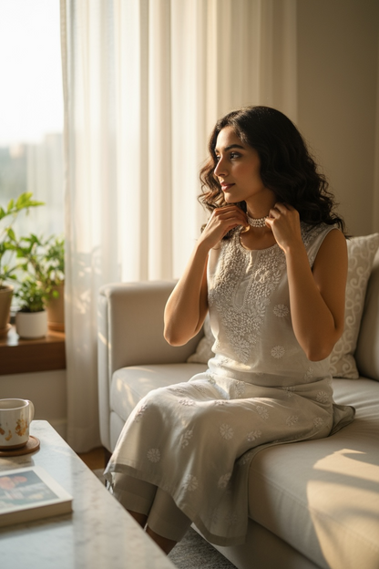 Chanderi Kurti with Chikankari