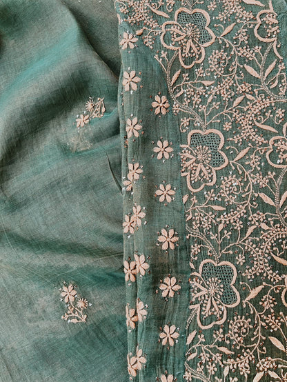 Green Tissue Chanderi Silk Suit with Chikankari, Kasab Haath Jaali and Mukaish