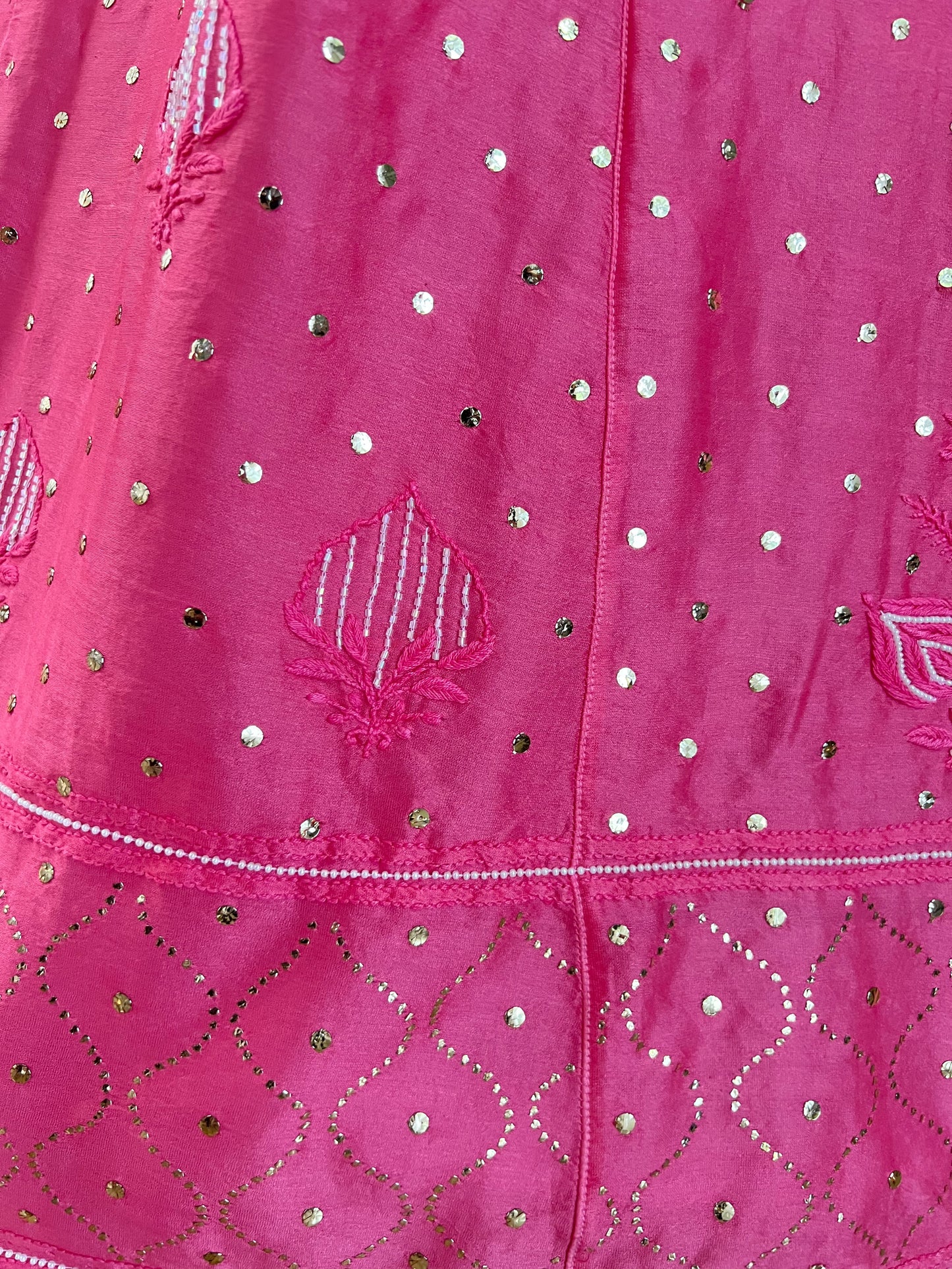 Coral Pink Chikankari and Mukaish Lehanga Set