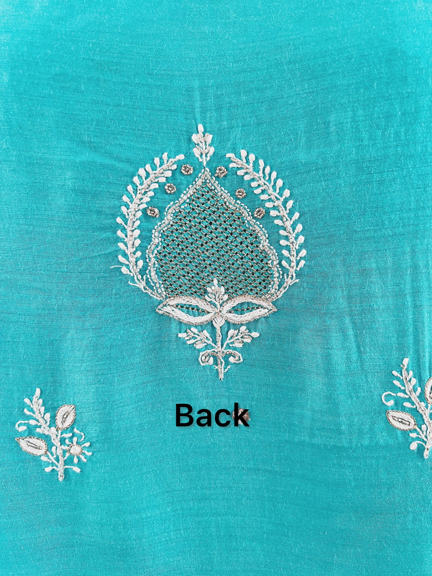 Pure Munga Silk Chikankari with Embellishments | Turquoise Classic
