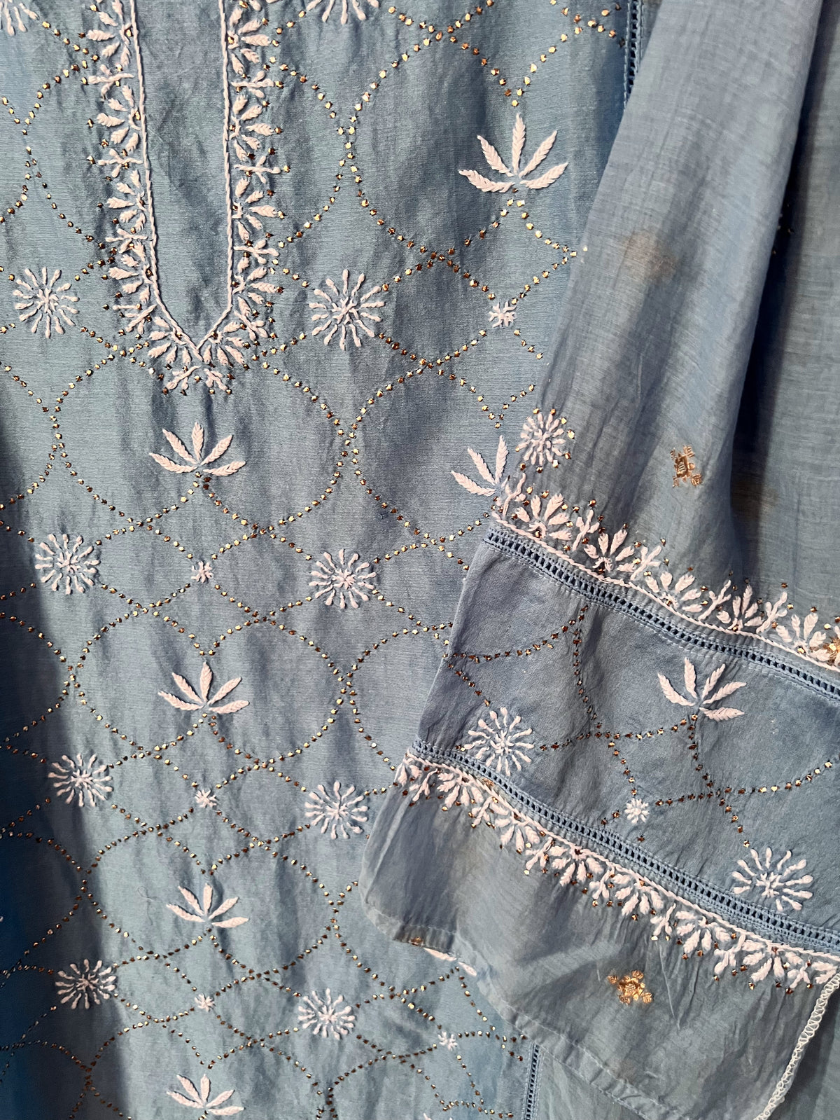 Powder Blue Chikankari & Mukaish Chanderi Silk Suit Set