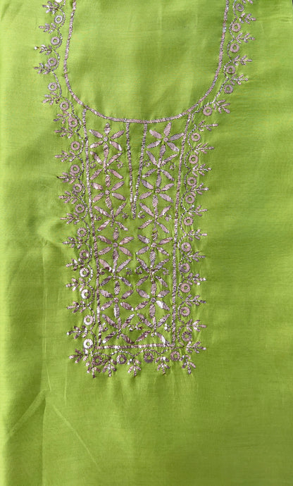 Chanderi Mukaish Kurta - Lime Green