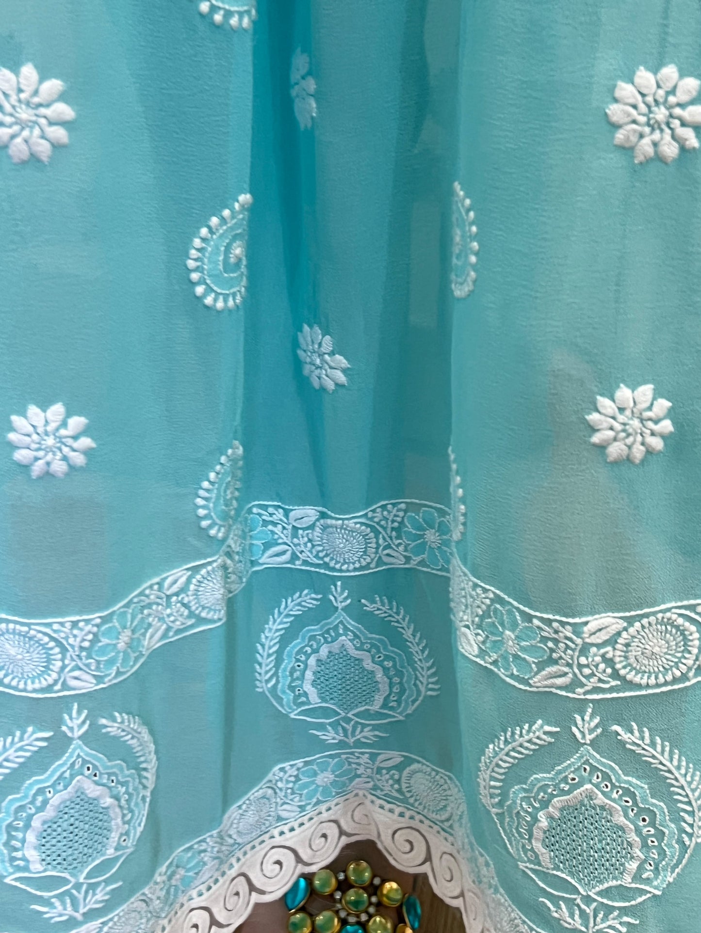 Aqua Blue Anarkali with Chikankari