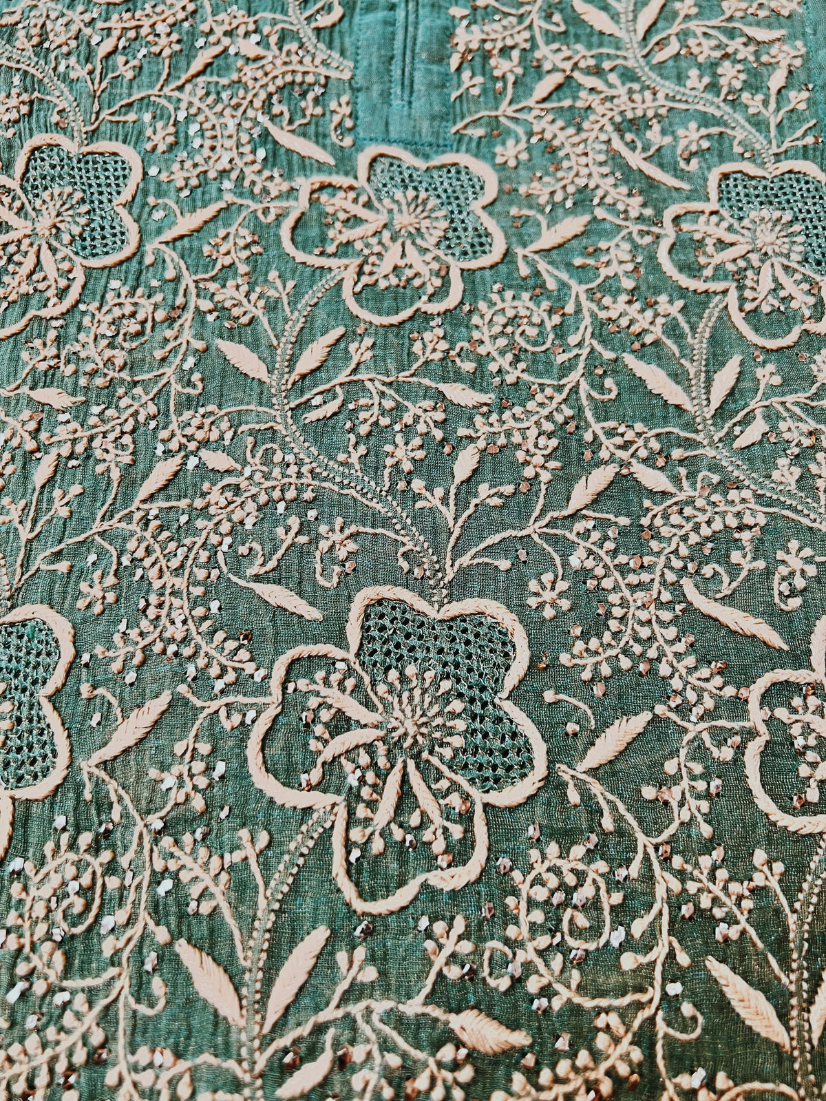 Green Tissue Chanderi Silk Suit with Chikankari, Kasab Haath Jaali and Mukaish