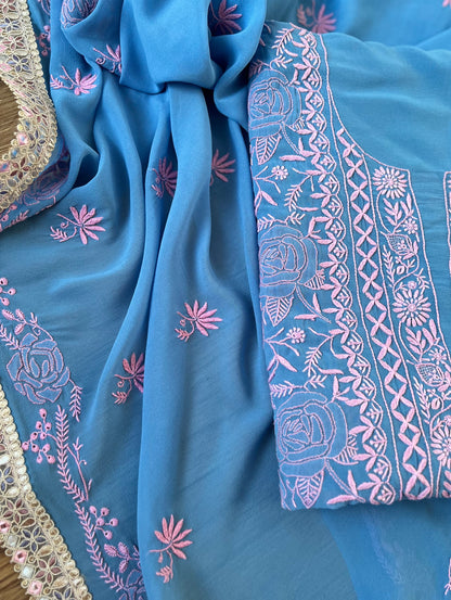 Azure Blue & Baby Pink Do Taar Chikankari Suit
