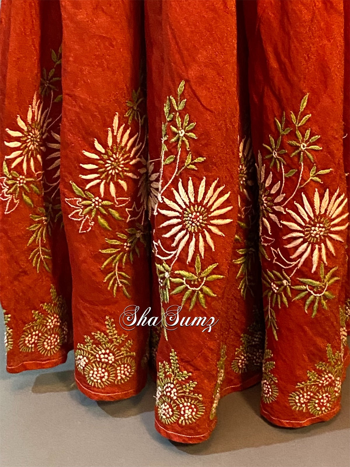 Rust Orange Chikankari Gharara on Tissue Chanderi