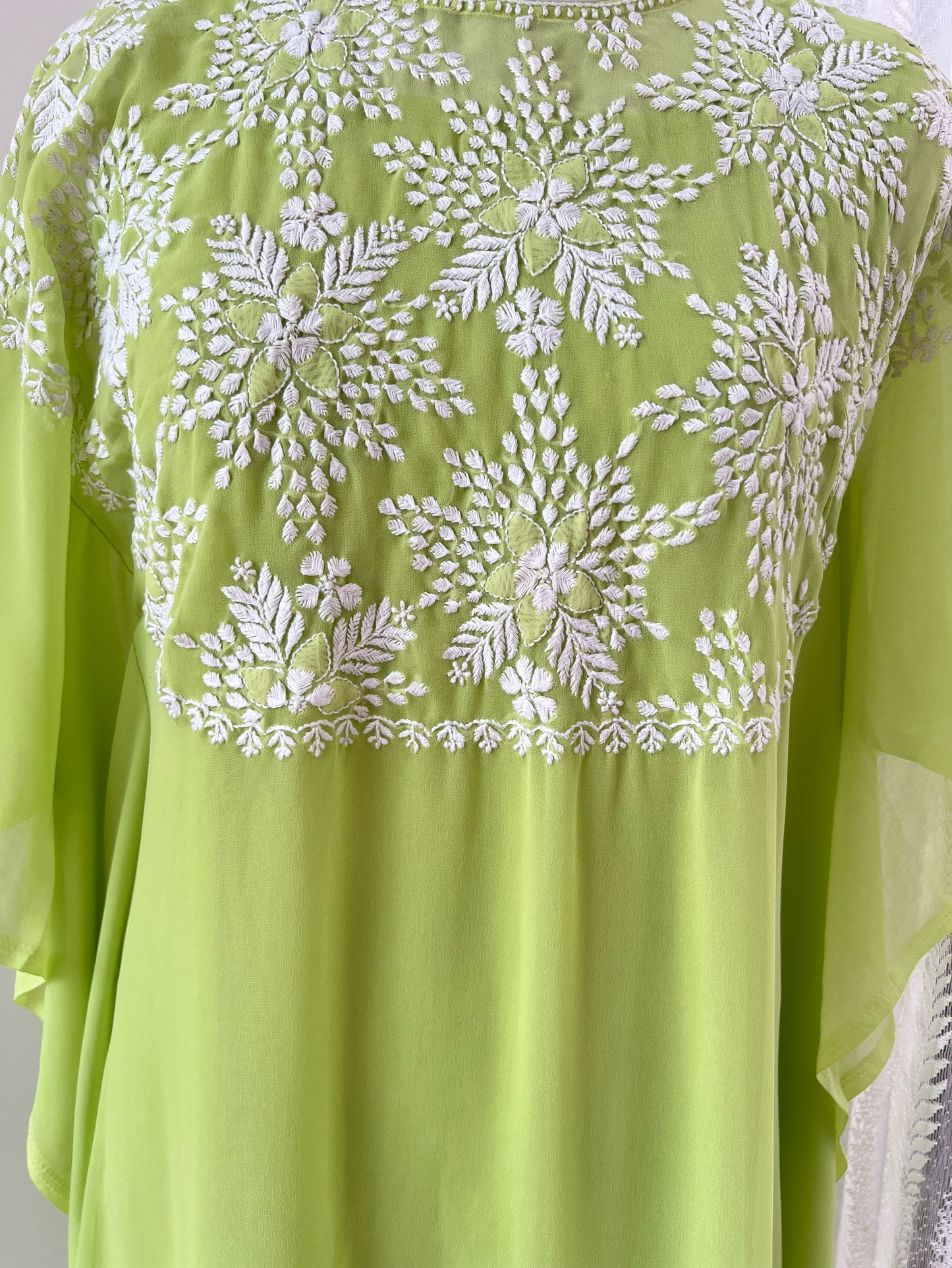 Lime Green Kaftan with Chikankari