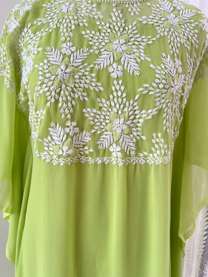 Lime Green Kaftan with Chikankari