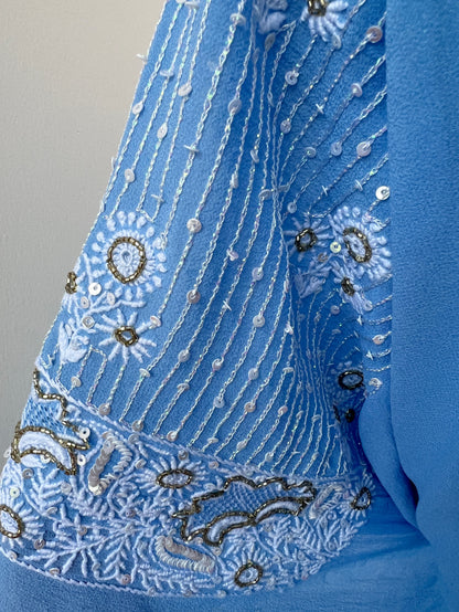 Powder Blue Saree with Do Taar Chikankari & Embellishments
