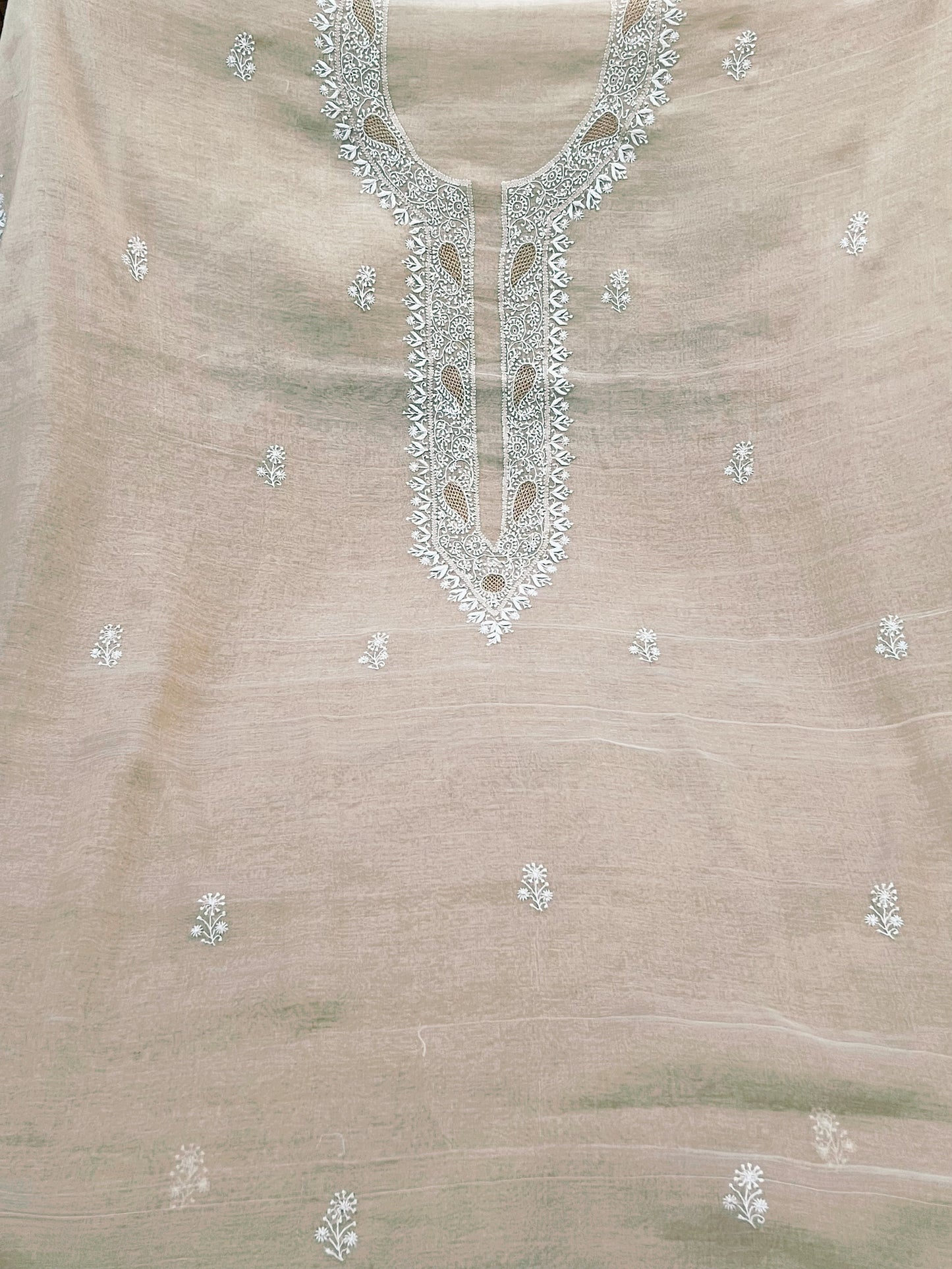 Pure Tissue Chanderi Silk Kurta with Chikankari & Kasab Haath Jaali