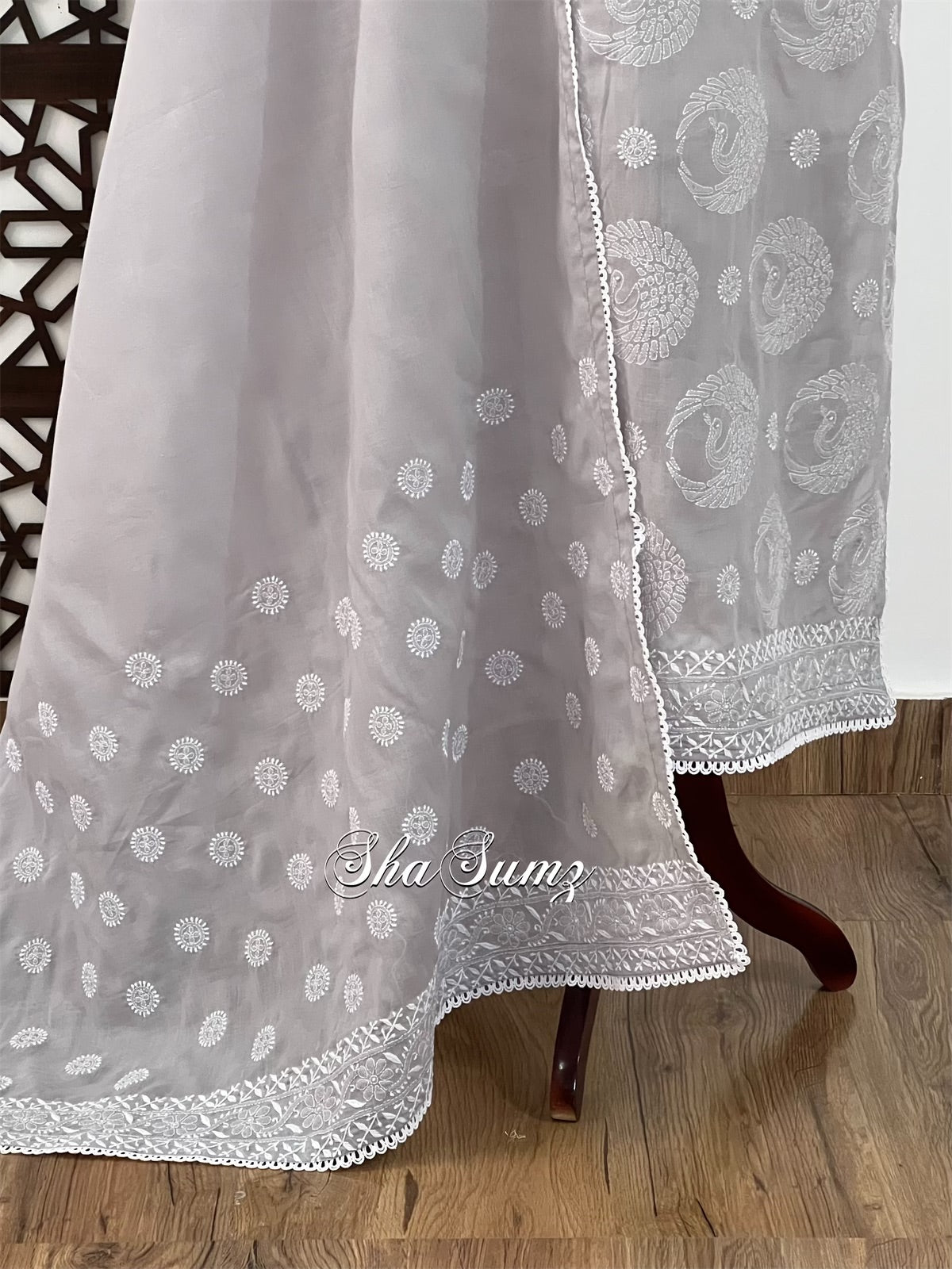 Birds Design Suit on Light Grey Cotton Voile