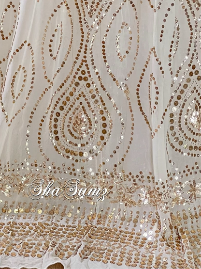 Close Up Elegant off white Mukaish lehanga with intricate embroidery and shimmering sequins on pure georgette fabric.