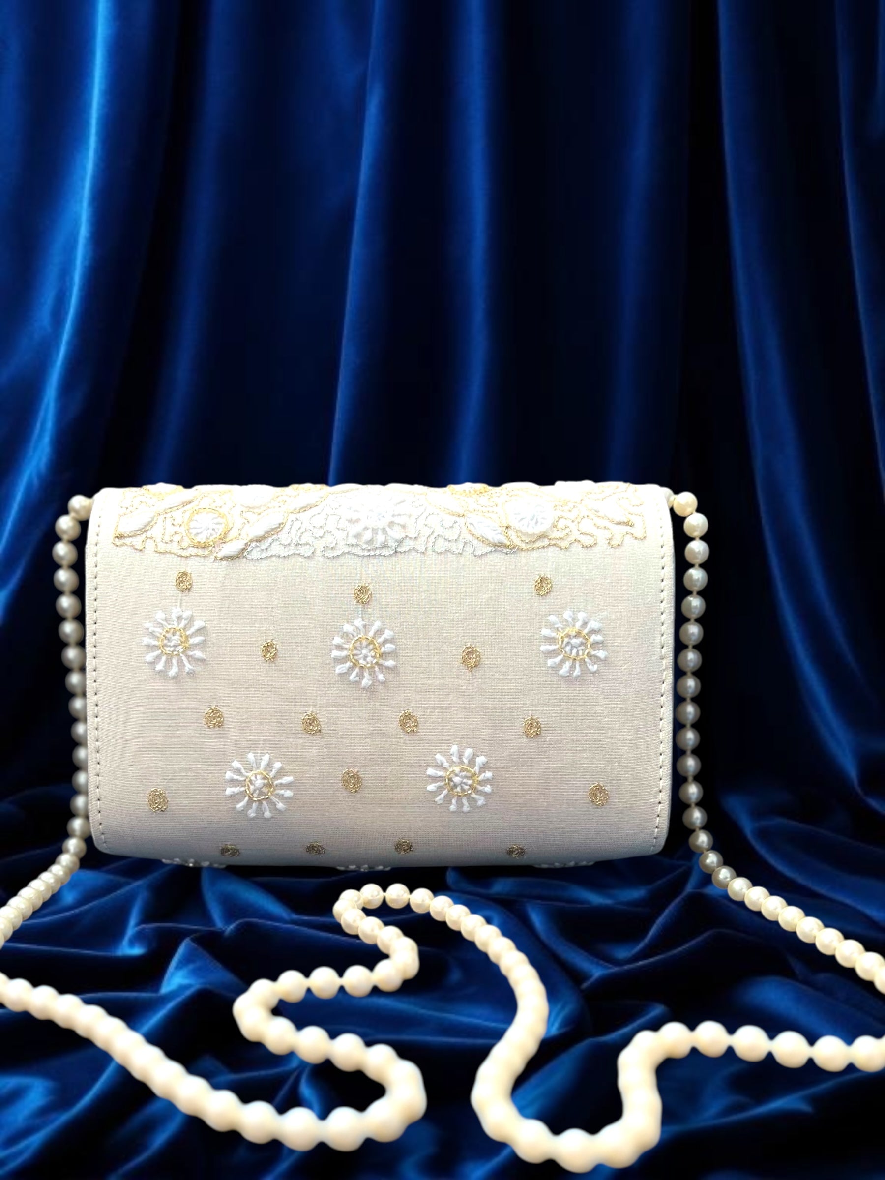  Tissue Chanderi Chikankari Sling Bag with Pearls