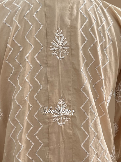Beige Cotton Chikankari Kurti