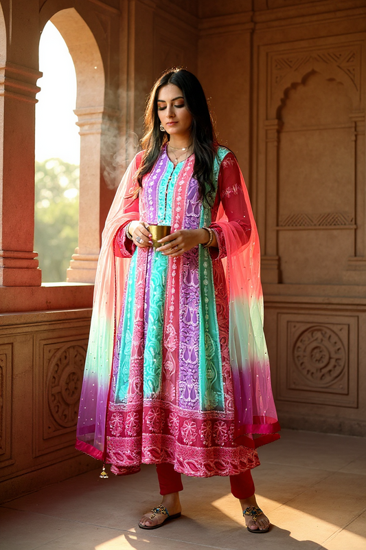Multi Colour Chikankari Anarkali