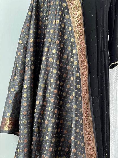 Black Banarsi Tussar Silk Dupatta