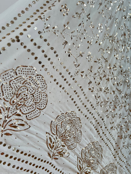 Pure Georgette Mukaish Saree - Honeycomb Design