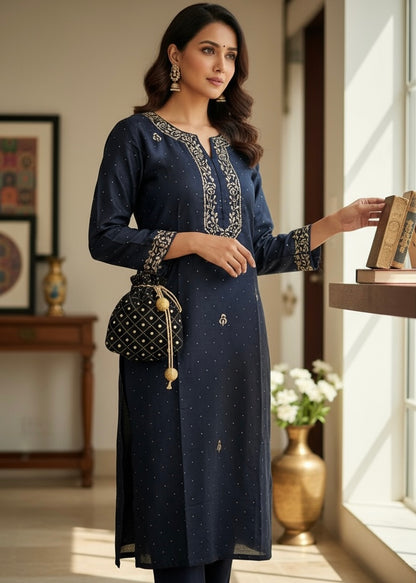 Pure Silk Kurta with Mukaish Badla & Kantha work Mukaish Dupatta