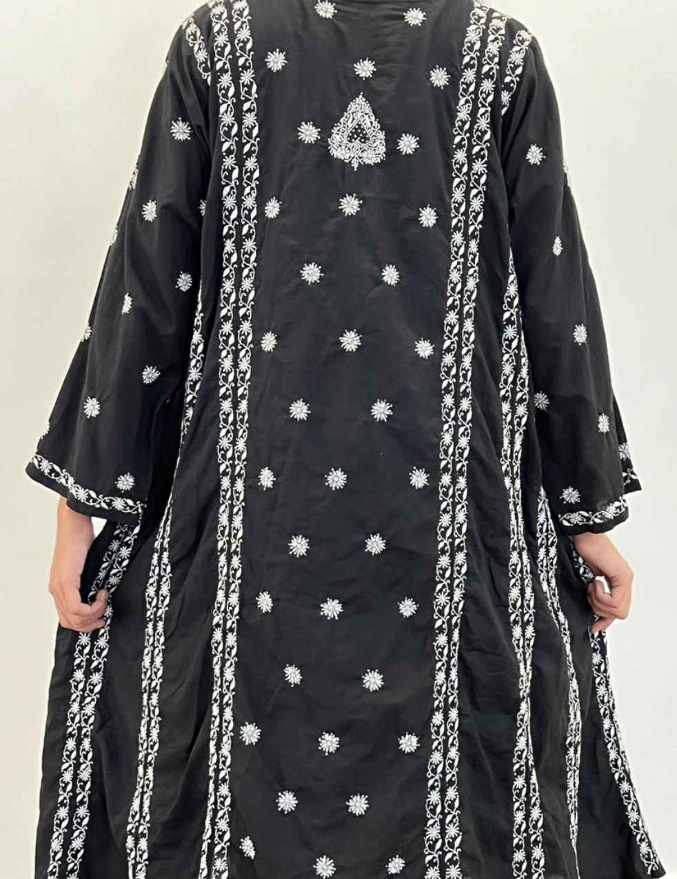 Black Cotton Kalidar with White Do Taar Chikankari & Kamdani