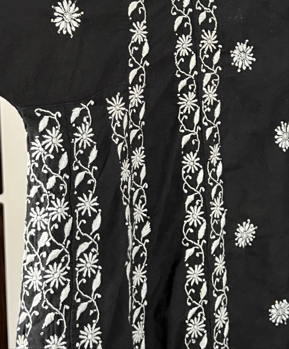 Black Cotton Kalidar with White Do Taar Chikankari & Kamdani